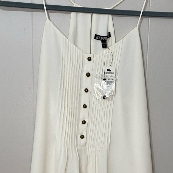 EXPRESS white camisole front pleats and brass buttons - Picture 2 of 6